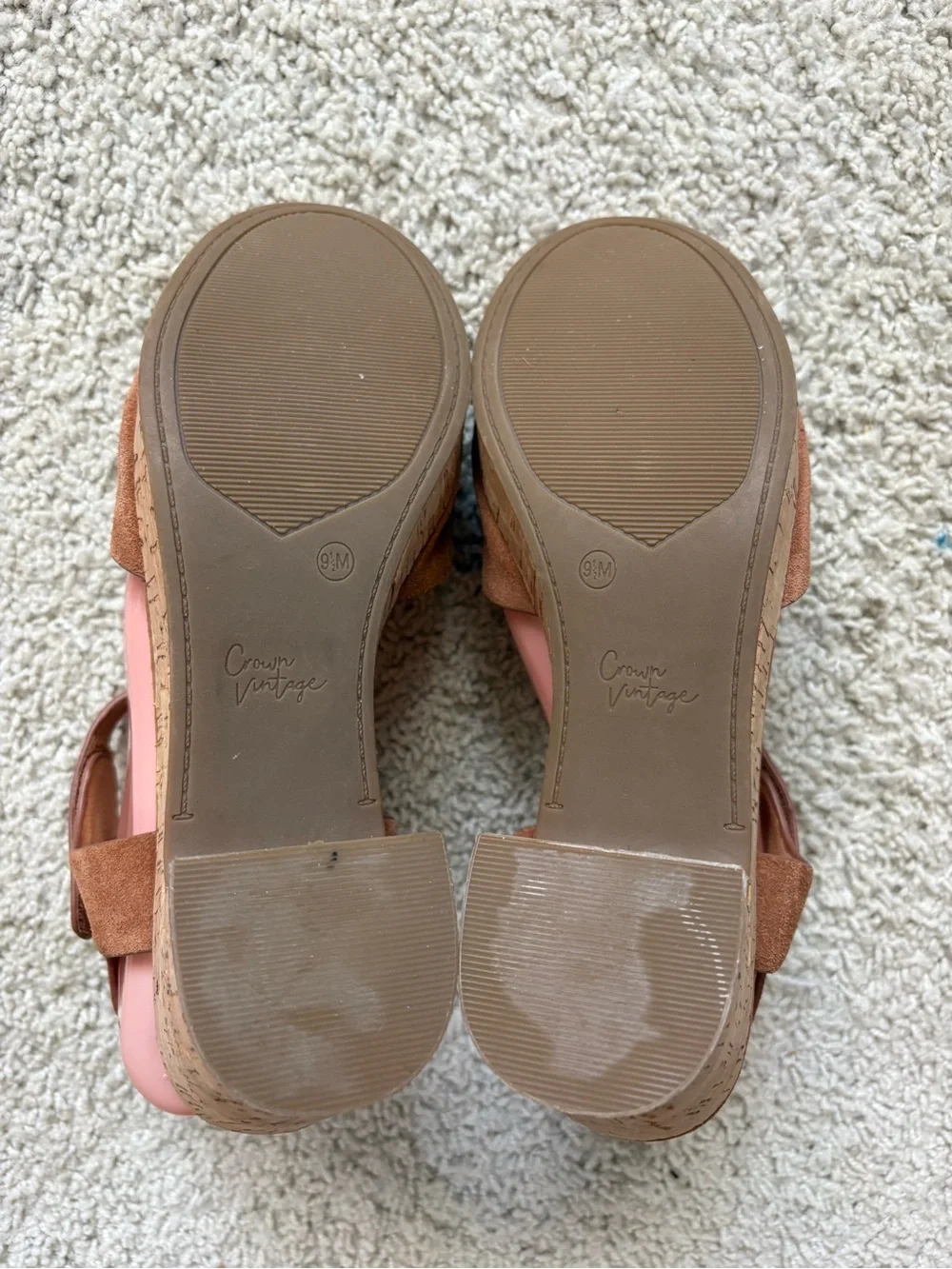 Women's CROWN VINTAGE Caramel Suede CORK PLATFORM Dress SANDALS Shoes 9 1/2